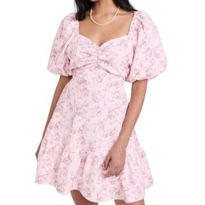 English Factory Pink Floral Puff-Sleeve Mini Dress